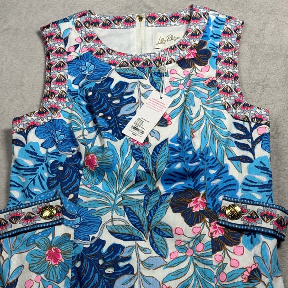Lilly Pulitzer Dresses & Skirts - Lilly Pulitzer Juno Stretch Shift Dress Womens 6 Blue Floral Tropical Mini